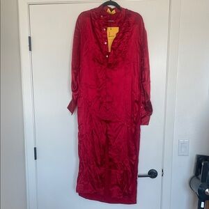 Elegant Red Silk Long Top w/ slits